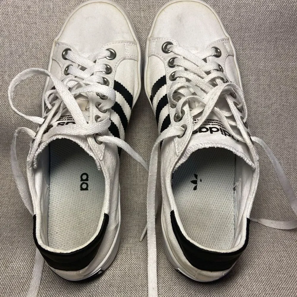 Adidas Women's White and Black Striped Sneakers. Size 6.